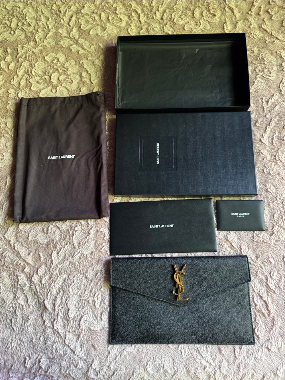 Saint Laurent Black Leather uptown clutch with Gold YSL Logo